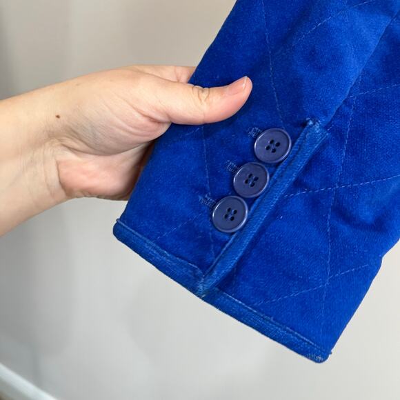 Talbots Petites Velvet Quilted Button Jacket 10P Blue Classic Fall Layering Coat - Picture 3 of 6
